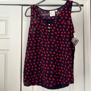 $20 Adorable Polka Dot Sleeveless Navy Blouse size L